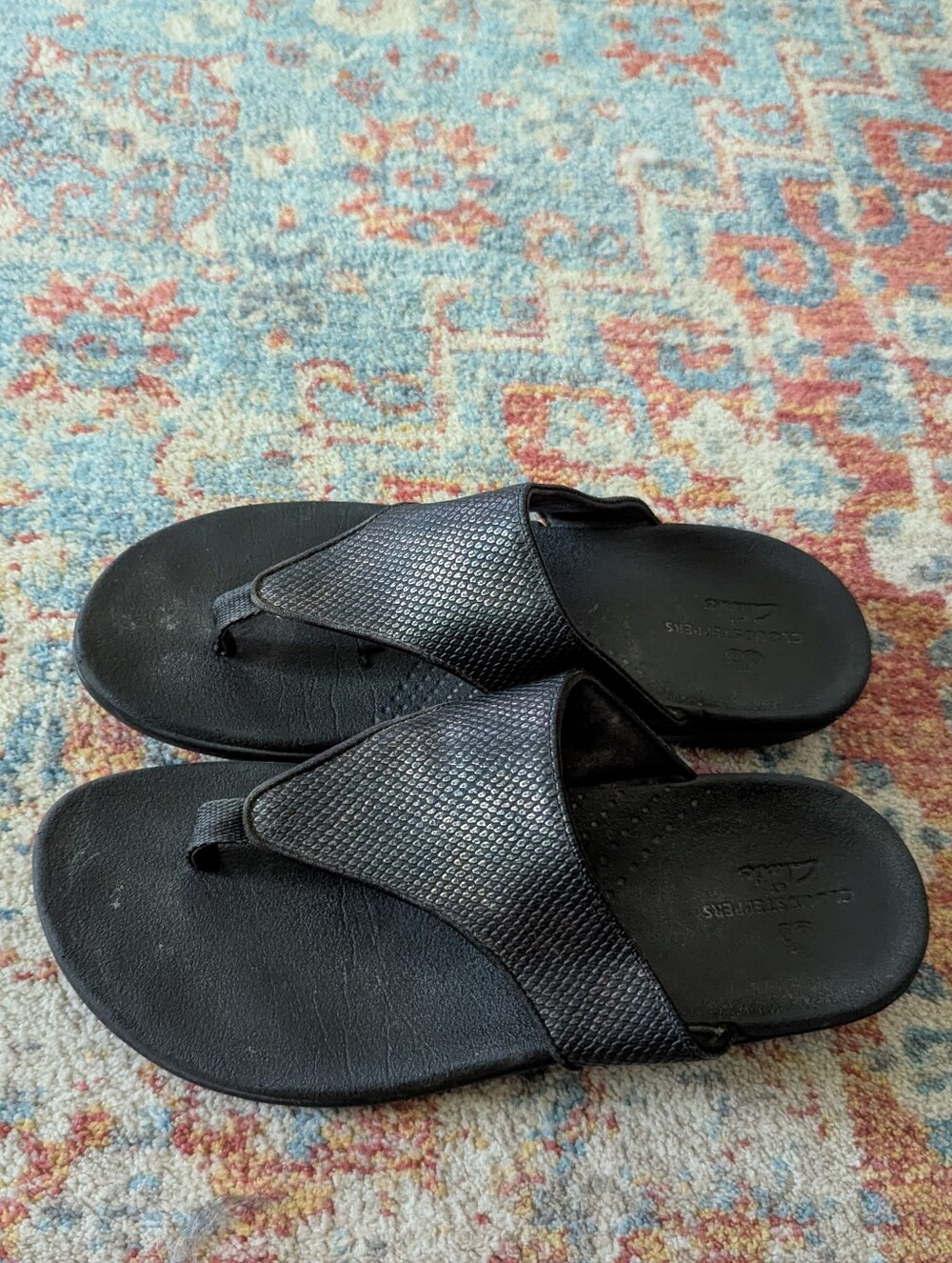Cloudsteppers By CLARKS Womens 8 M Brio Vibe FlipFlop Sandals Black Sheen Snake